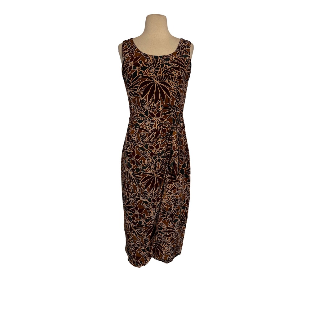 Spenser Jeremy Style Brown Floral Botanical Y2K Silk Side Tie Midi Dress SZ 4